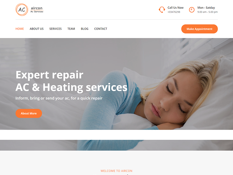 Aircon Lite – Air Conditioning Services Bootstrap 4 Template