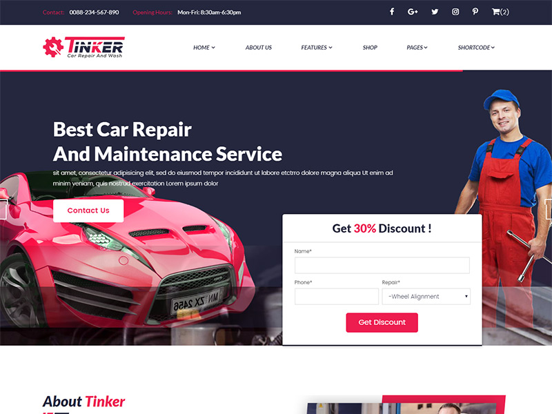 Tinker – Free Car Repair and eCommerce Template