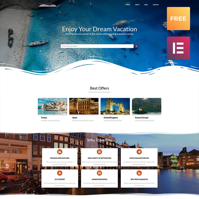 Tourizto lite - Travel Company Elementor WordPress Theme